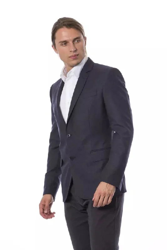 Elegant Blue Wool Single-breasted Blazer