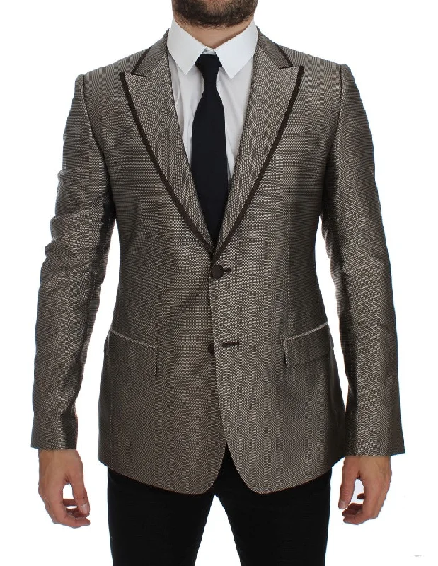 Elegant Brown Silk Two-button Slim Blazer