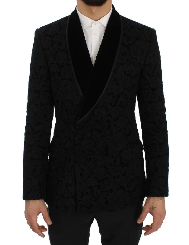 Elegant Slim Fit Black Silk-blend Blazer