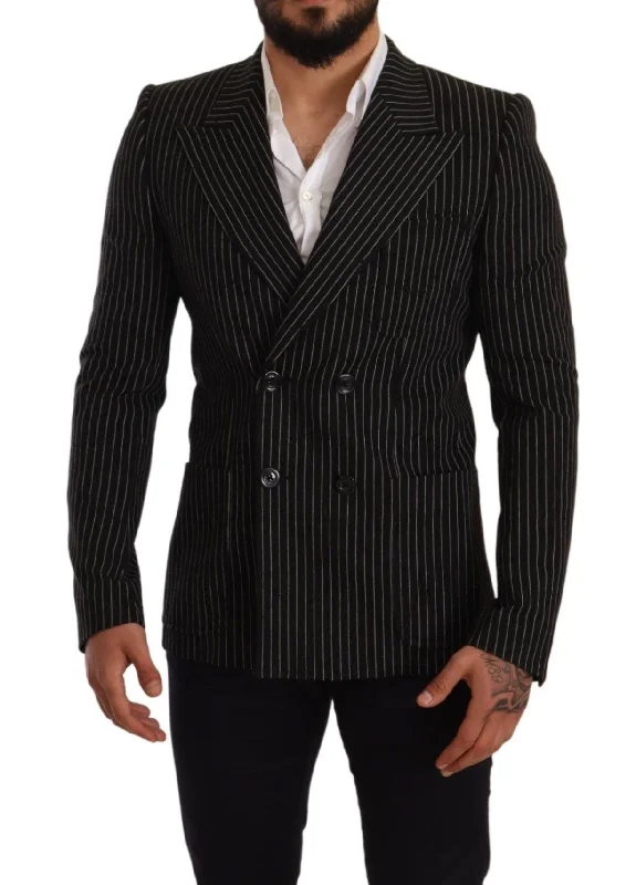 Elegant Striped Wool Blazer With Silk Lining