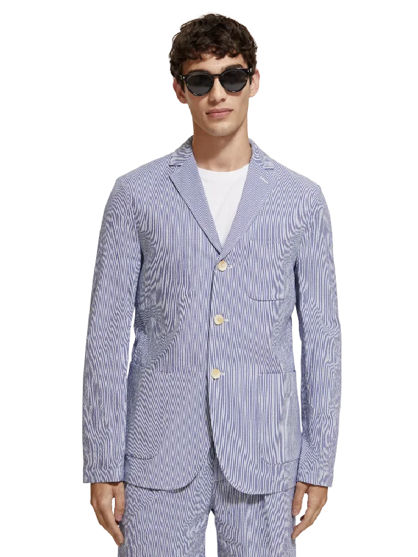 Unconstructed Striped Seersucker Blazer