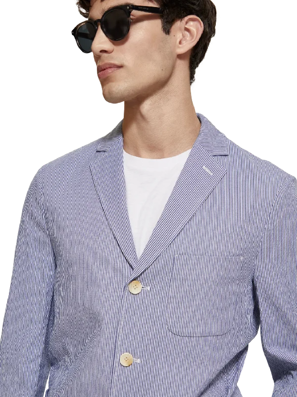 Unconstructed Striped Seersucker Blazer