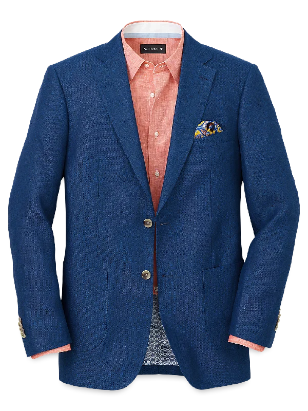 Linen Single Breasted Notch Lapel Sport Coat - Blue