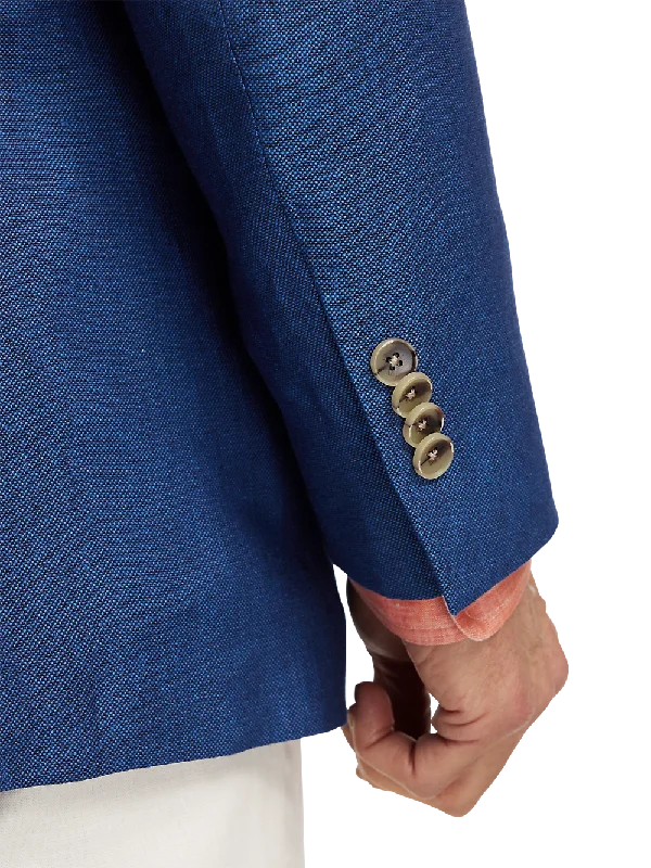 Linen Single Breasted Notch Lapel Sport Coat - Blue