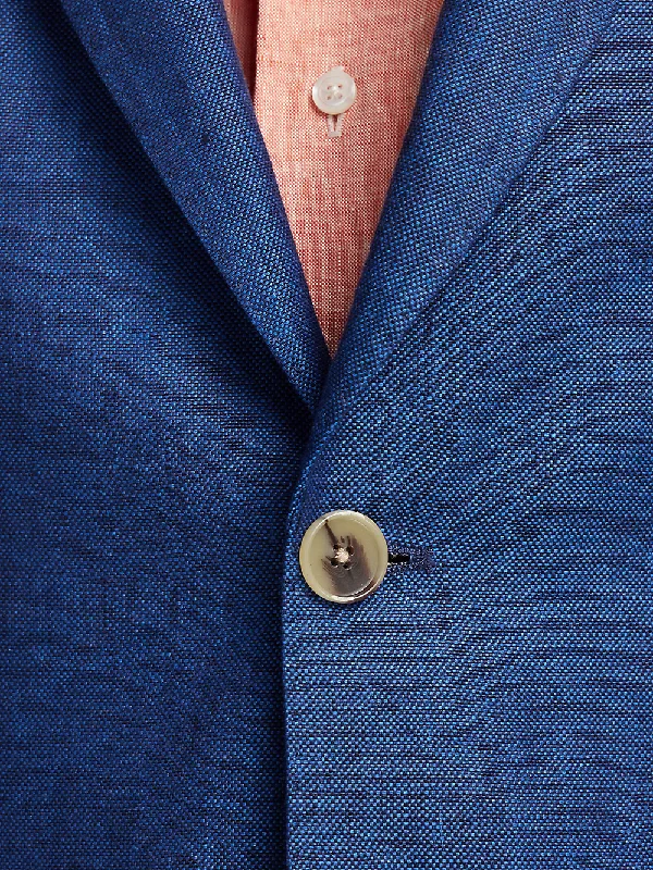 Linen Single Breasted Notch Lapel Sport Coat - Blue