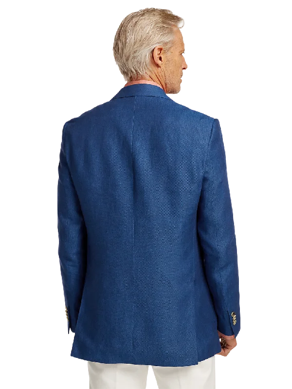 Linen Single Breasted Notch Lapel Sport Coat - Blue