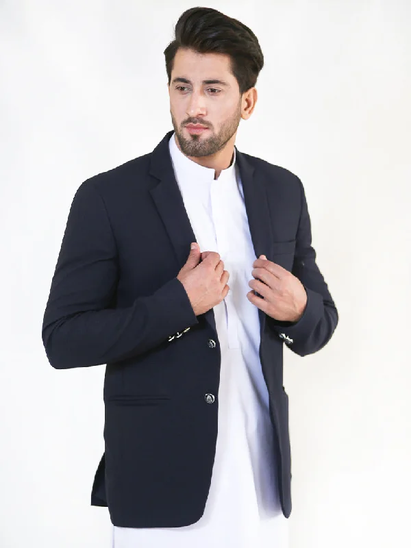 Men Casual Coat Blazer Fine Buttons Navy Blue