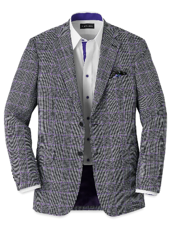 Microfiber Windowpane Single Breasted Notch Lapel Sport Coat - Grey/purple