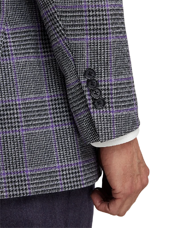 Microfiber Windowpane Single Breasted Notch Lapel Sport Coat - Grey/purple