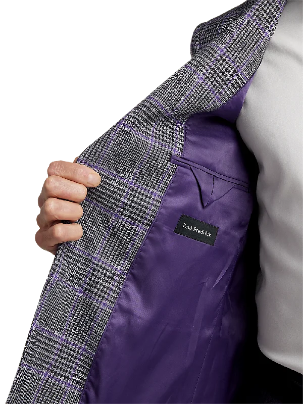 Microfiber Windowpane Single Breasted Notch Lapel Sport Coat - Grey/purple