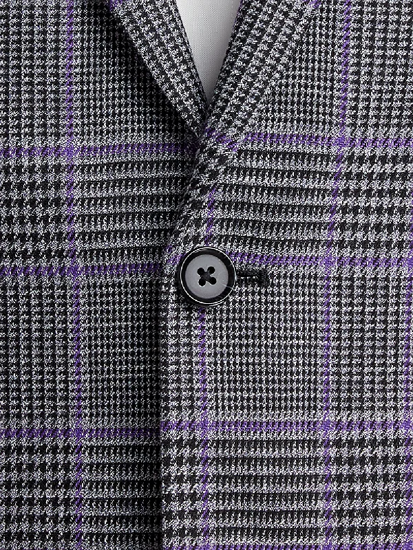 Microfiber Windowpane Single Breasted Notch Lapel Sport Coat - Grey/purple