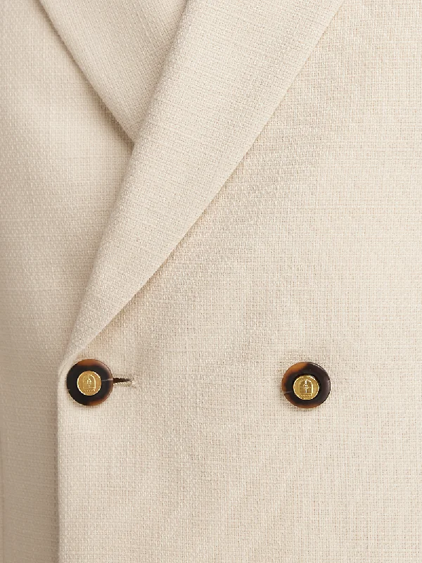 Wool Blend Double Breasted Peak Lapel Sport Coat - Cream