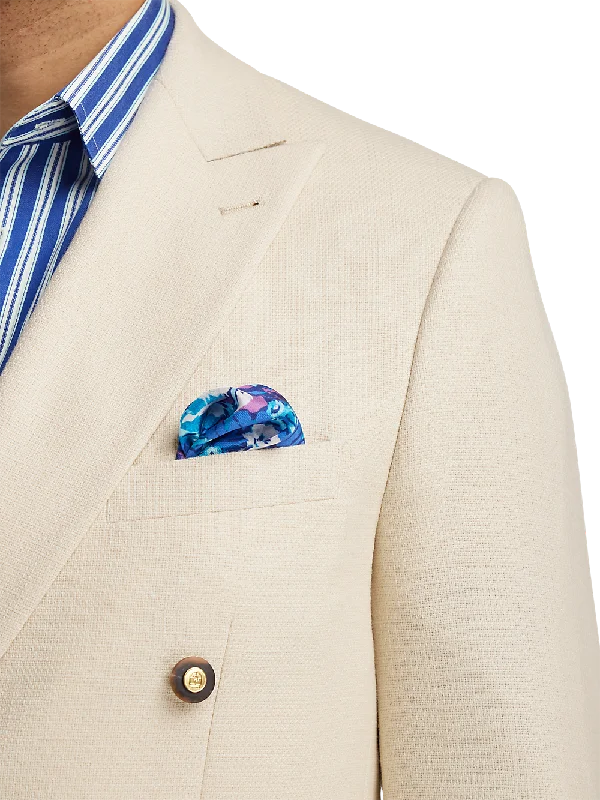 Wool Blend Double Breasted Peak Lapel Sport Coat - Cream