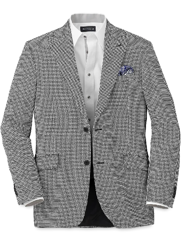 Wool Houndstooth Single Breasted Peak Lapel Sport Coat - Black/white