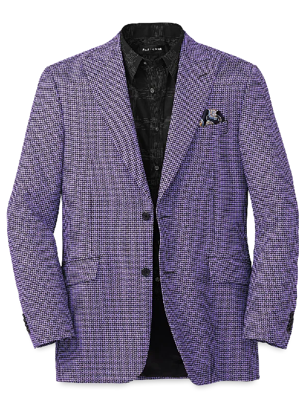 Wool Houndstooth Single Breasted Peak Lapel Sport Coat - Purple