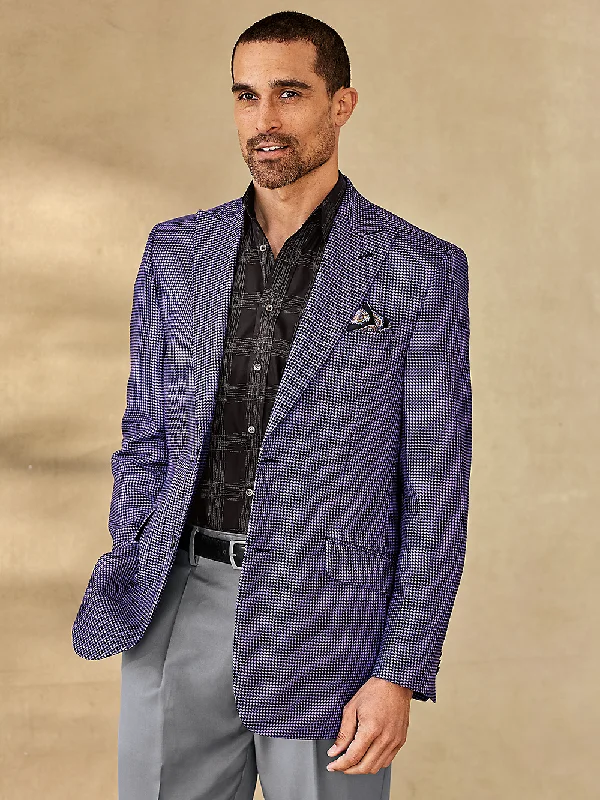 Wool Houndstooth Single Breasted Peak Lapel Sport Coat - Purple