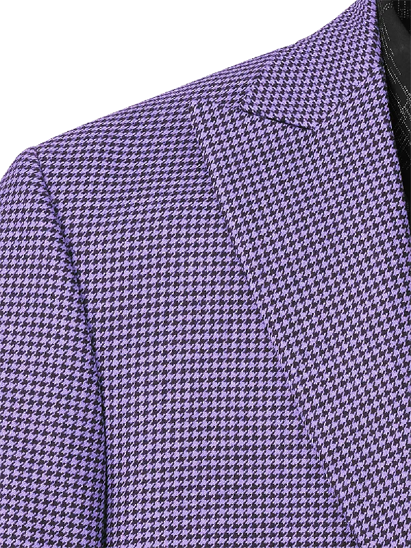 Wool Houndstooth Single Breasted Peak Lapel Sport Coat - Purple