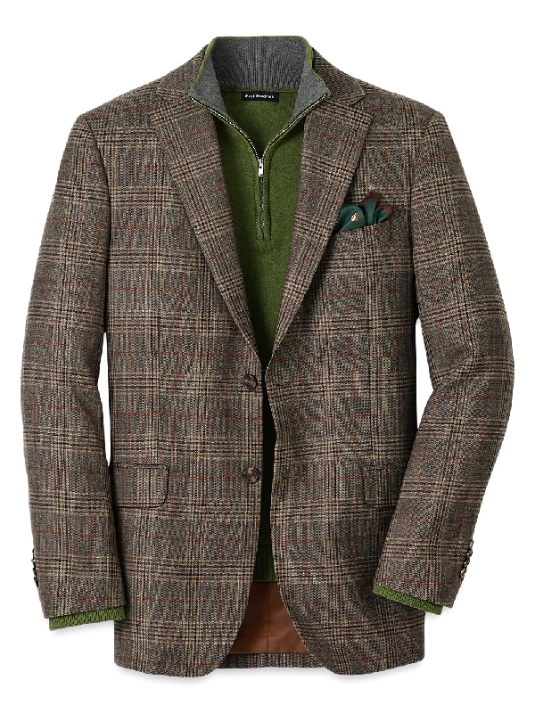 Wool Plaid Single Breasted Notch Lapel Sport Coat - Brown