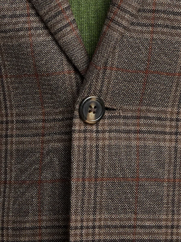 Wool Plaid Single Breasted Notch Lapel Sport Coat - Brown