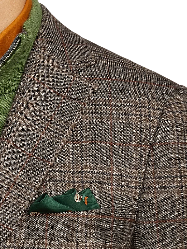 Wool Plaid Single Breasted Notch Lapel Sport Coat - Brown