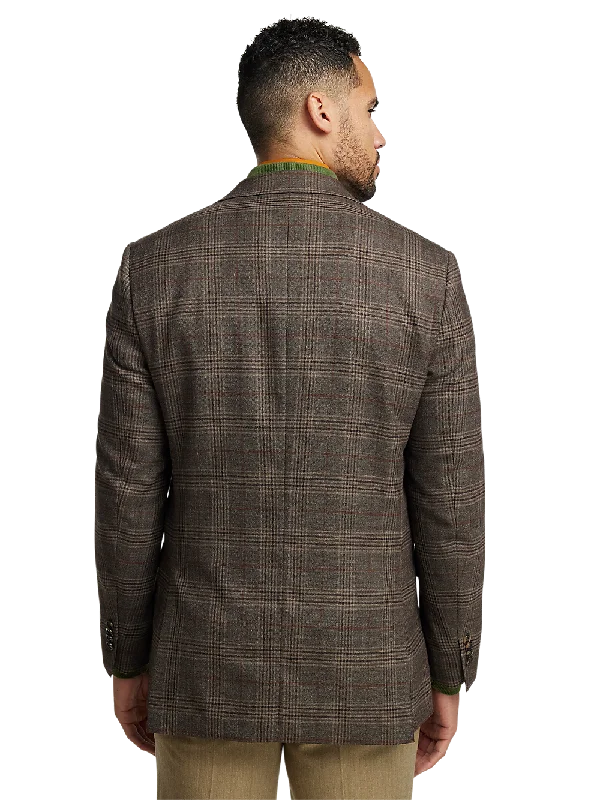 Wool Plaid Single Breasted Notch Lapel Sport Coat - Brown