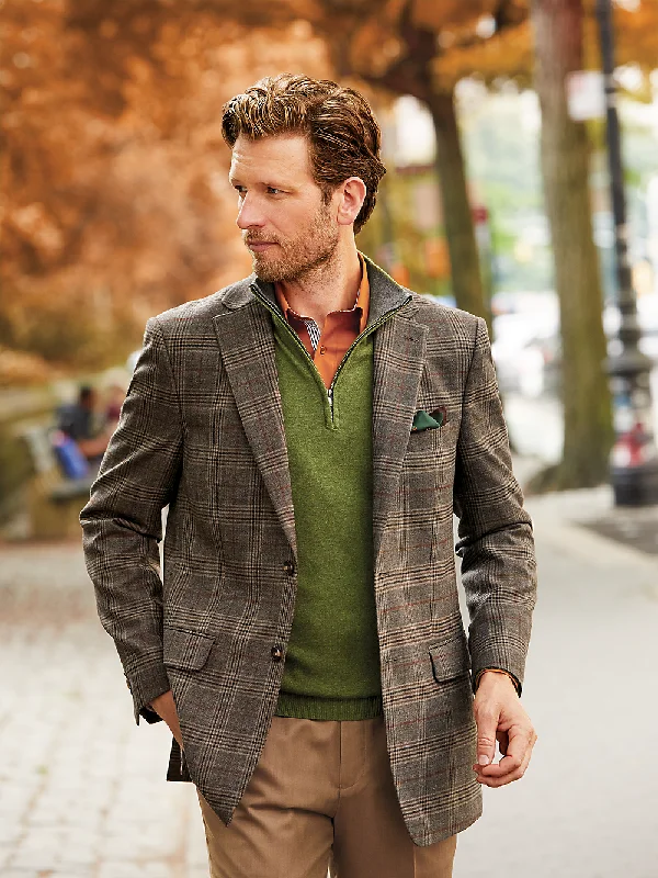 Wool Plaid Single Breasted Notch Lapel Sport Coat - Brown