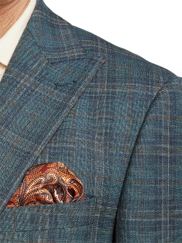 Wool Plaid Single Breasted Peak Lapel Sport Coat - Teal