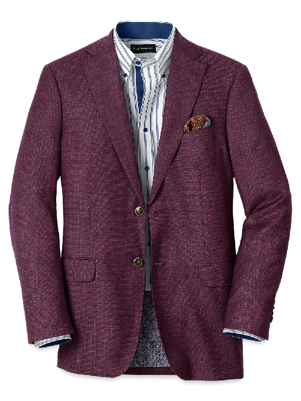 Wool Single Breasted Notch Lapel Sport Coat - Plum