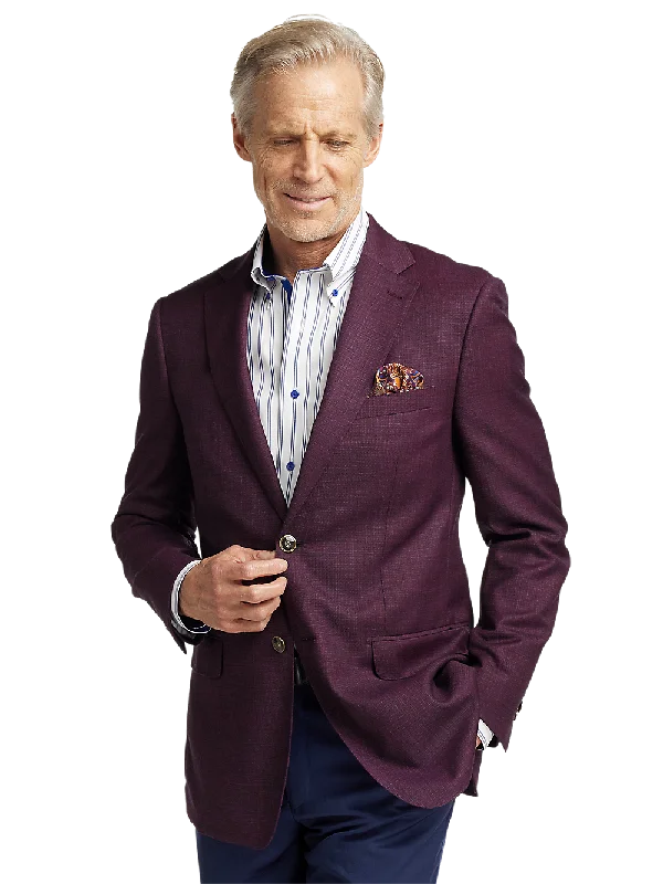 Wool Single Breasted Notch Lapel Sport Coat - Plum