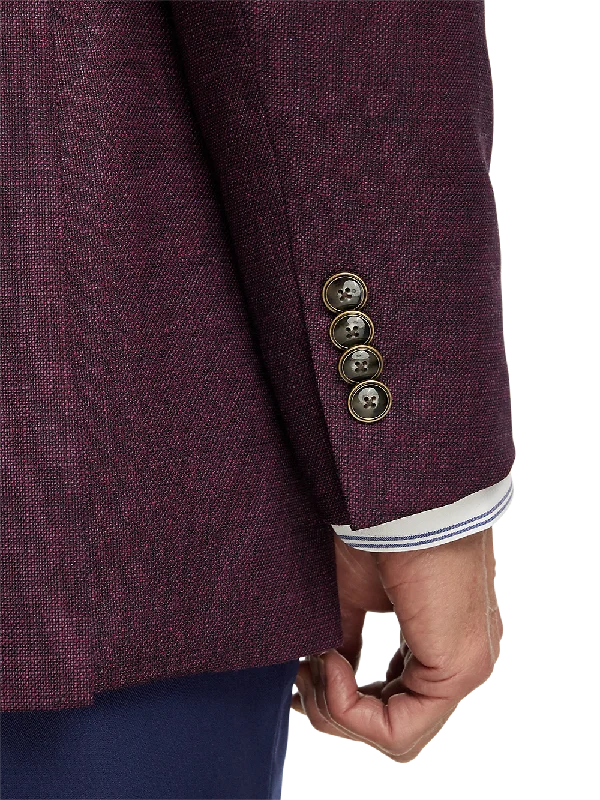 Wool Single Breasted Notch Lapel Sport Coat - Plum