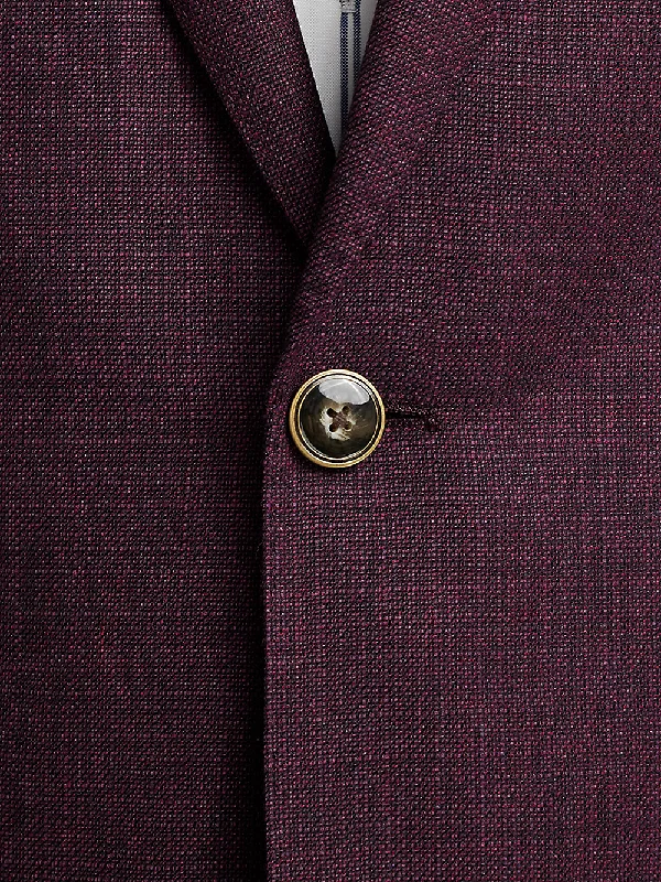 Wool Single Breasted Notch Lapel Sport Coat - Plum