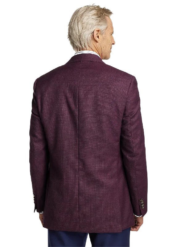 Wool Single Breasted Notch Lapel Sport Coat - Plum