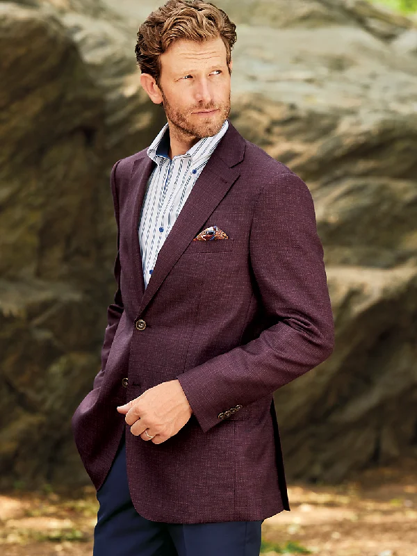 Wool Single Breasted Notch Lapel Sport Coat - Plum