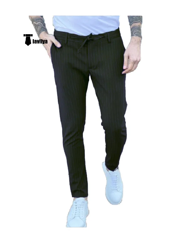 Fashion Men's Suit Pants Stripe Regular Fit Trousers