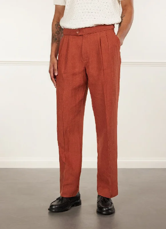 Pleated Tailored Trousers | Linen | Rust