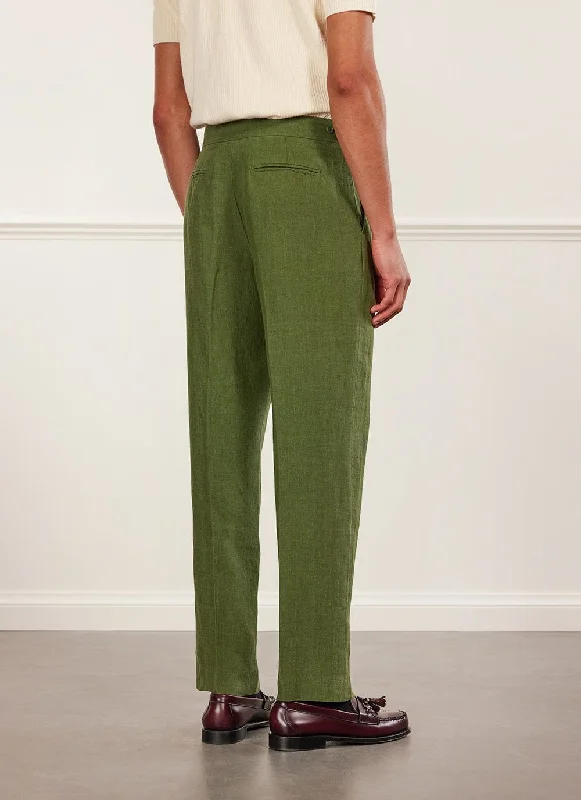 Pleated Tailored Trousers | Linen | Forest