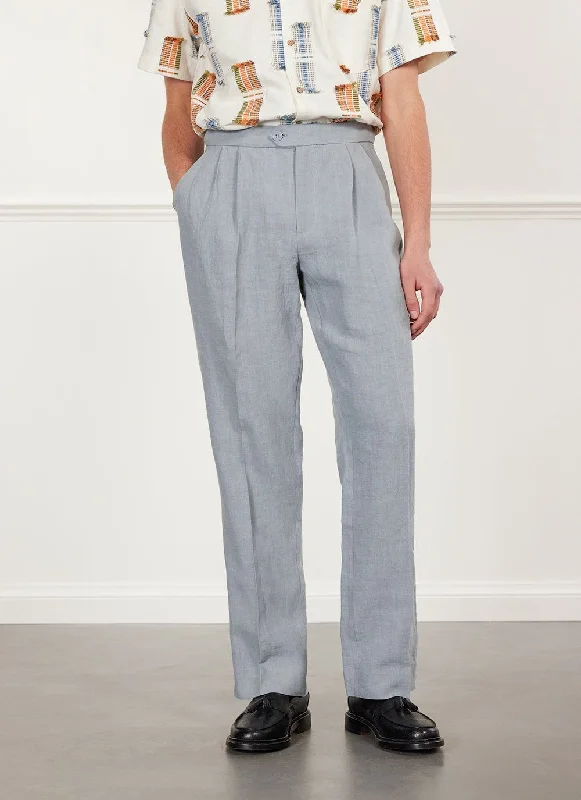 Pleated Tailored Trousers | Linen | Light Blue