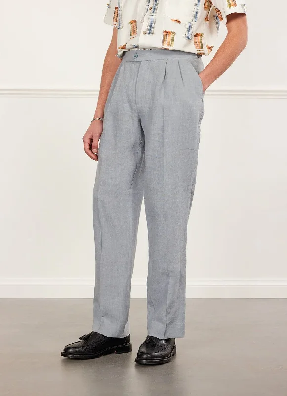 Pleated Tailored Trousers | Linen | Light Blue