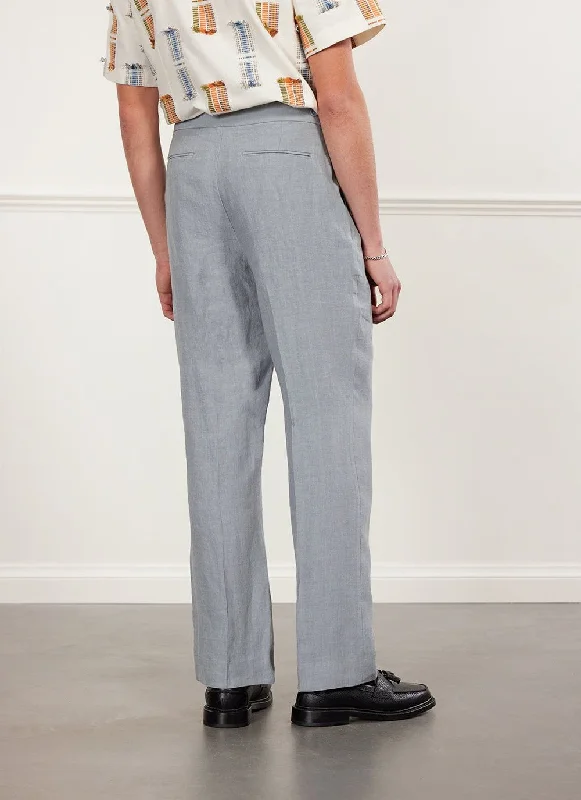 Pleated Tailored Trousers | Linen | Light Blue