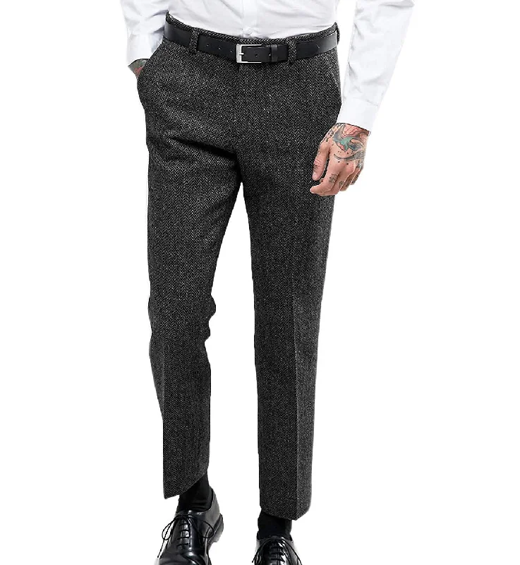 Vintage Classical Men's Suit Pants Herringbone Tweed Trousers