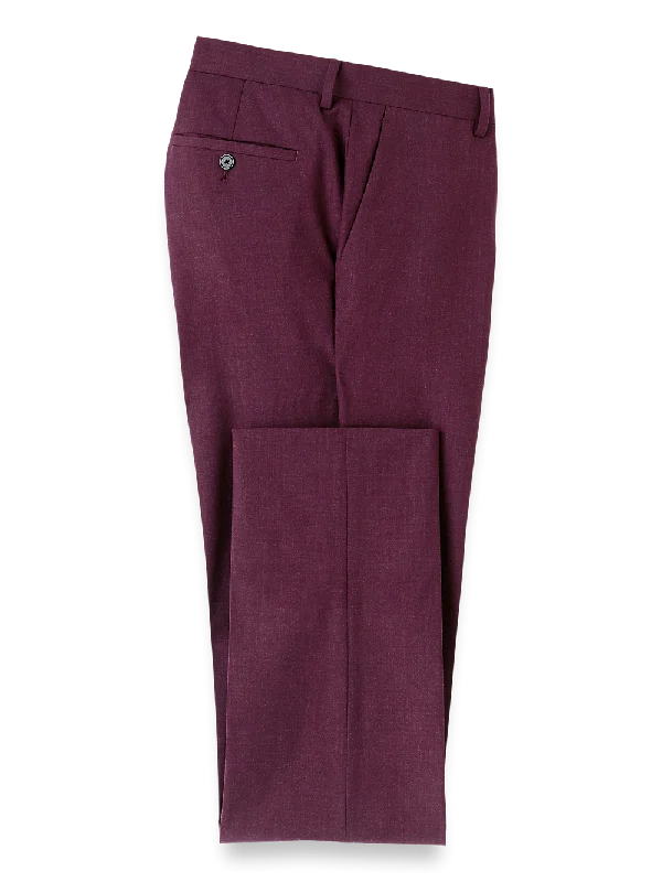 Wool Stretch Bengaline Flat Front Suit Pants - Plum