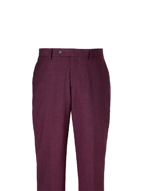 Wool Stretch Bengaline Flat Front Suit Pants - Plum