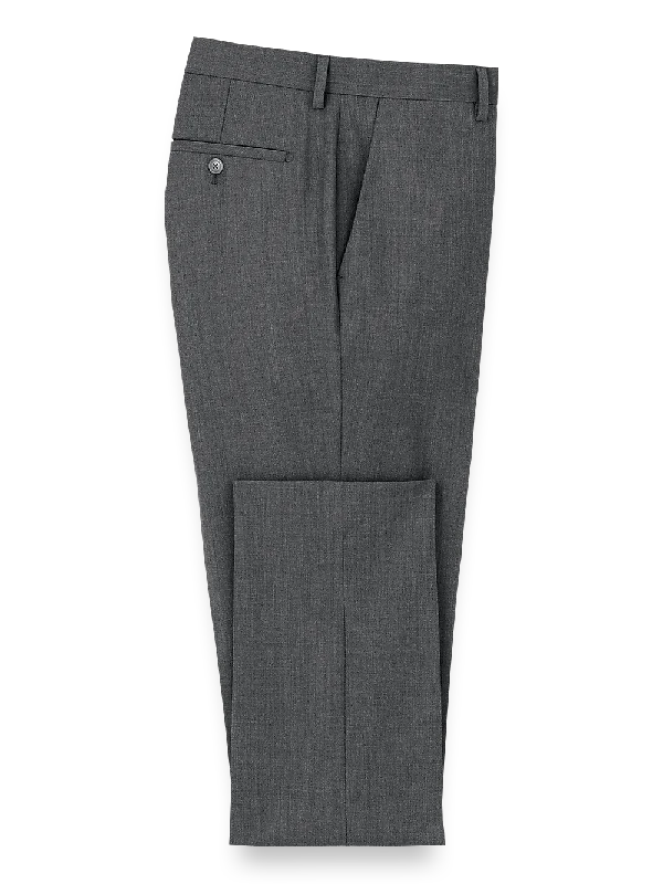 Wool Stretch Bengaline Flat Front Suit Pants - Grey