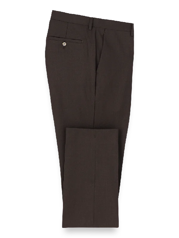 Wool Stretch Bengaline Flat Front Suit Pants - Dark Brown