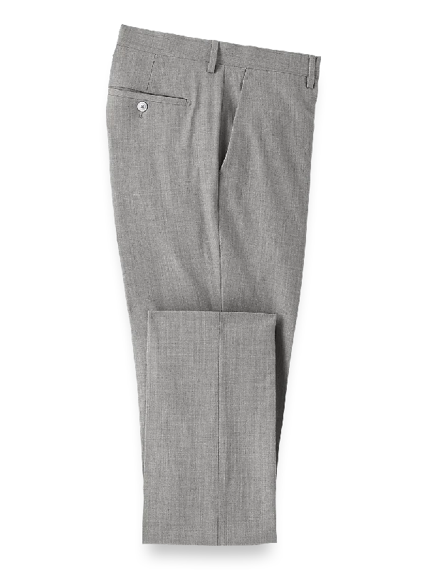 Wool Stretch Bengaline Flat Front Suit Pants - Light Grey