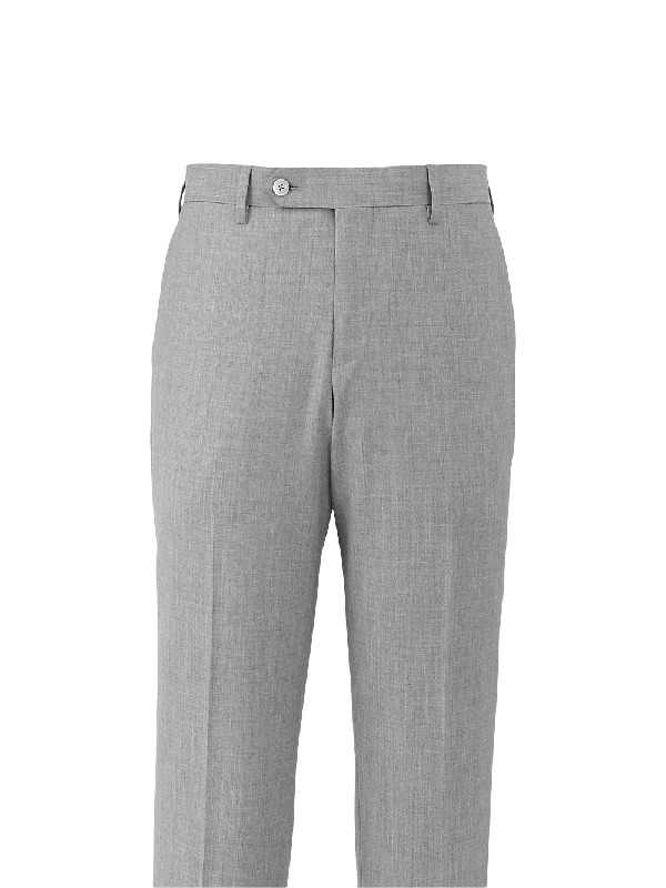 Wool Stretch Bengaline Flat Front Suit Pants - Light Grey