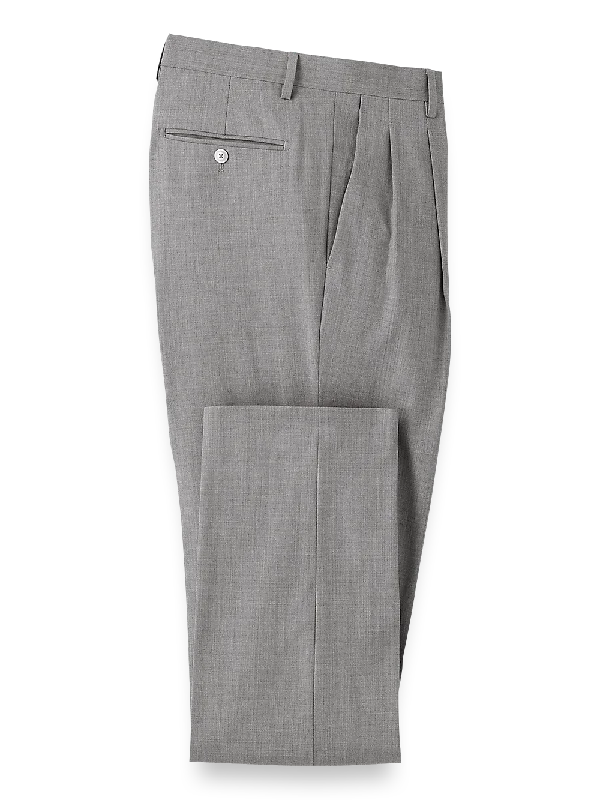 Wool Stretch Bengaline Pleated Suit Pants - Light Grey