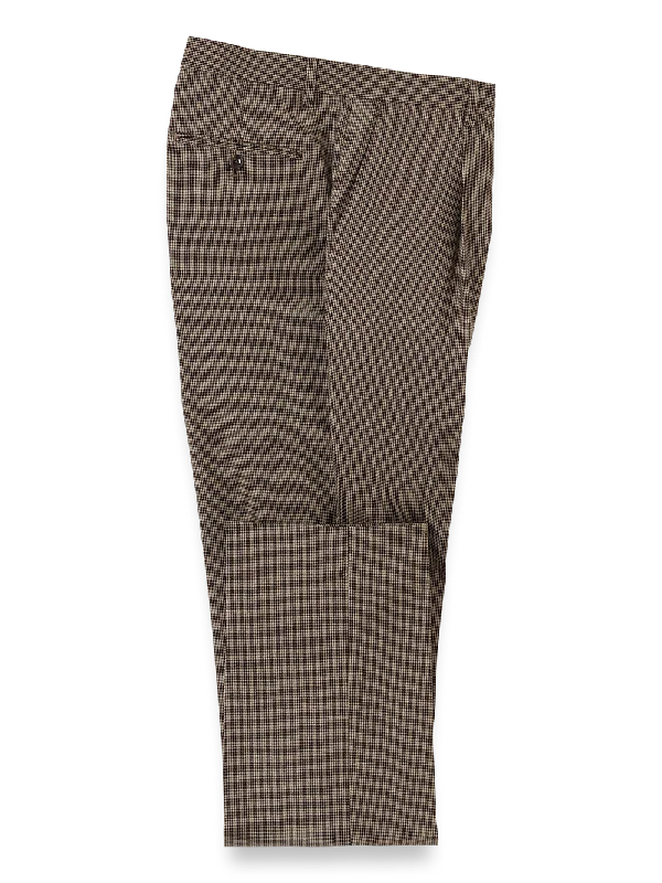 Wool Stretch Micro Check Single Pleat Suit Pants - Light Brown