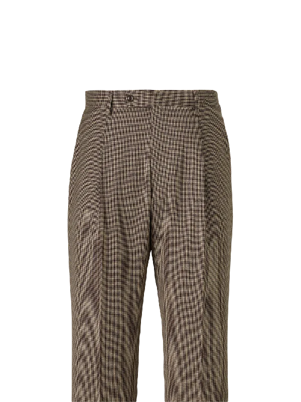 Wool Stretch Micro Check Single Pleat Suit Pants - Light Brown