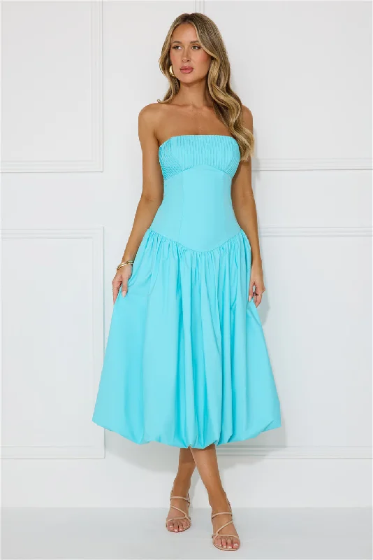 Adelaide Strapless Bubble Midi Dress Blue